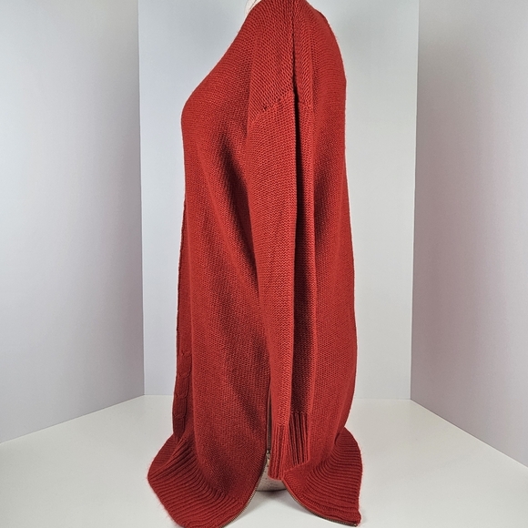 ZARA Knit Red Sweater Dress Tunic Medium V-Neck Cable Knit Zip Hem Long Sleeve - Picture 4 of 16